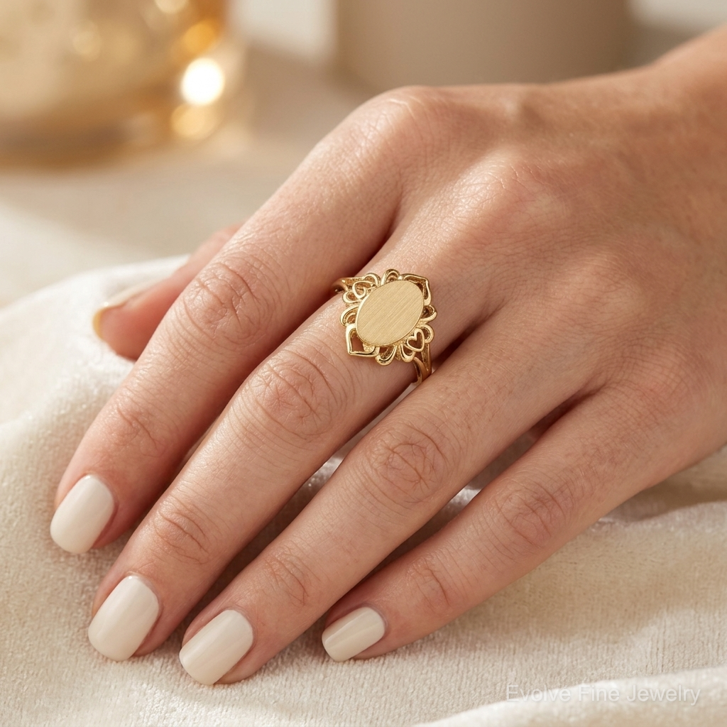 14k 7.5x10.5mm Open Back Signet Ring - Model Shot