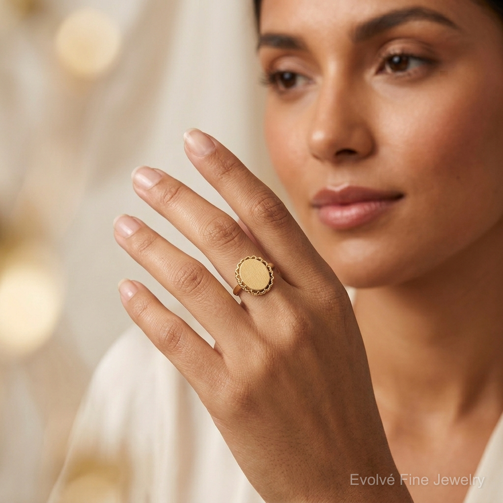 14k 11.0x12.5mm Open Back Signet Ring - Model Shot