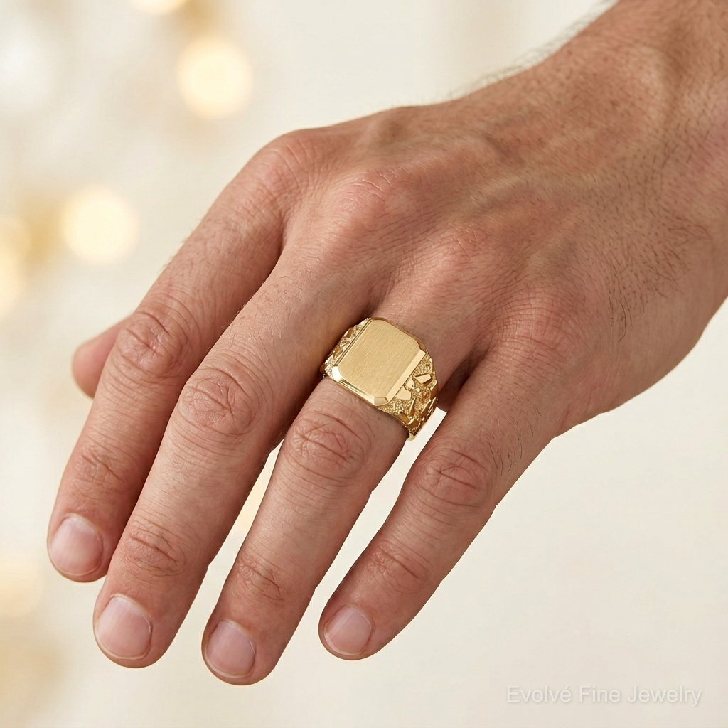 14k 13.0 x 14.0mm Open Back Mens Signet Ring - Model Shot