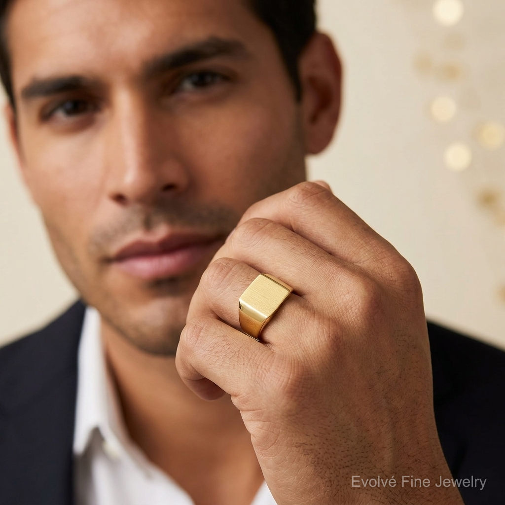14k 13.5x15.0mm Open Back Mens Signet Ring - Model Shot