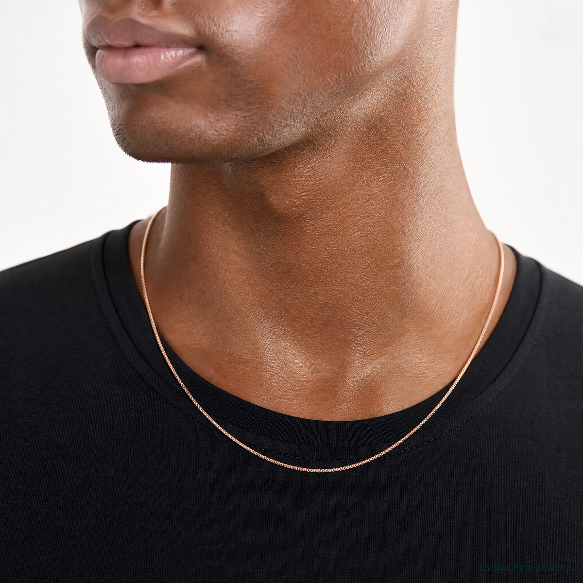 14k Rose Gold .70mm Box Chain - Model Shot