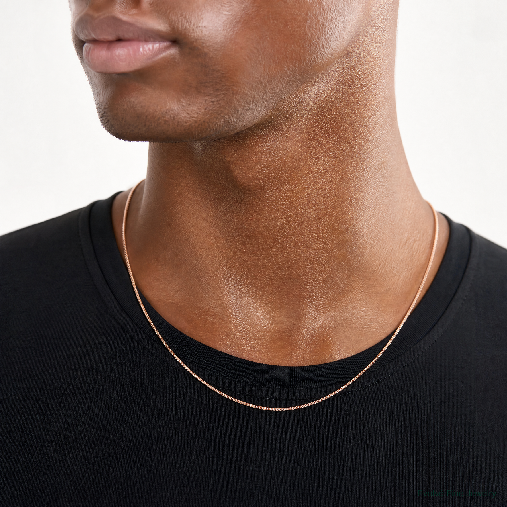14k Rose Gold .70mm Box Chain - Model Shot