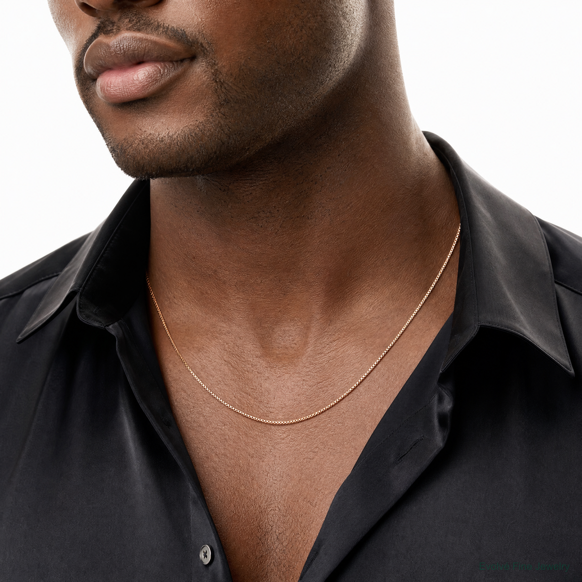14k Rose Gold .9mm Box Chain - Model Shot