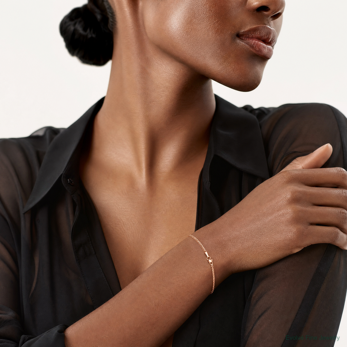 14k Rose Gold 1.0mm Box Chain - Model Shot