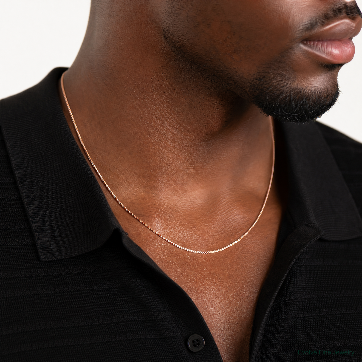 14k Rose Gold 1.10mm Box Chain - Model Shot