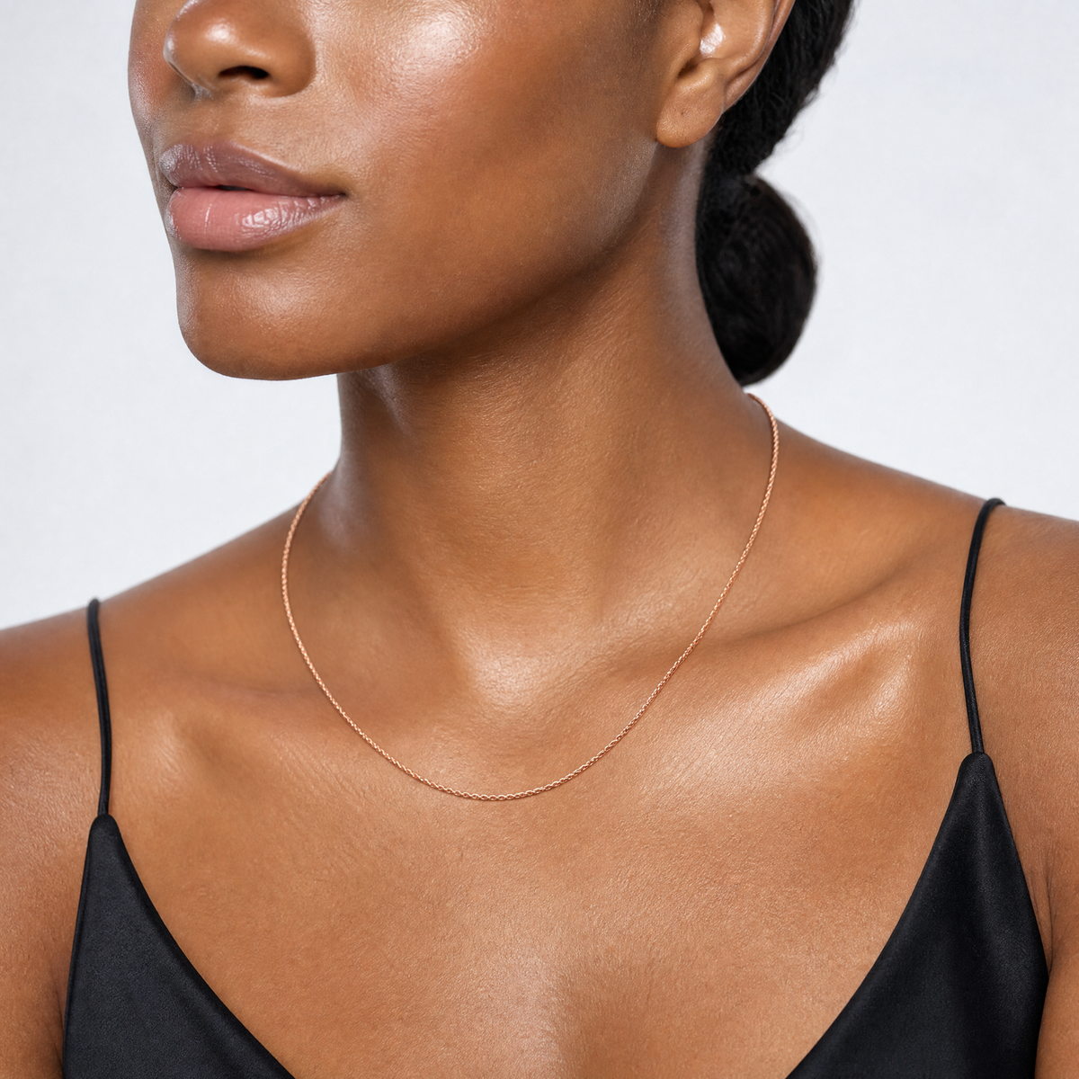14k Rose Gold .85mm D/C Spiga Chain - Model Shot