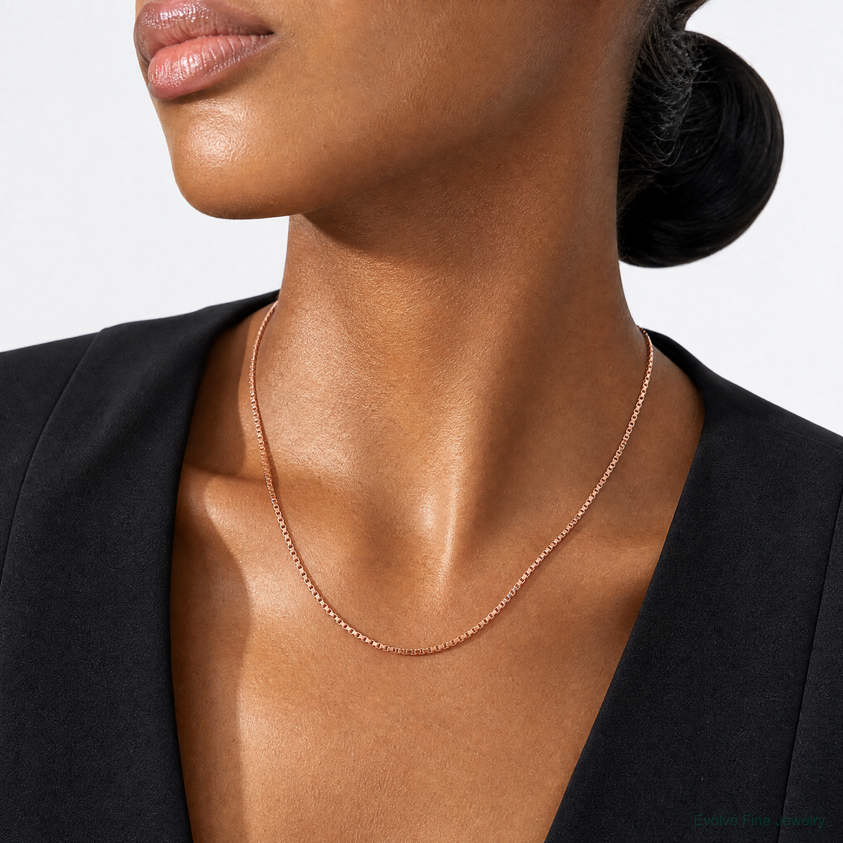 14k Rose Gold 1.3mm Box Chain - Model Shot
