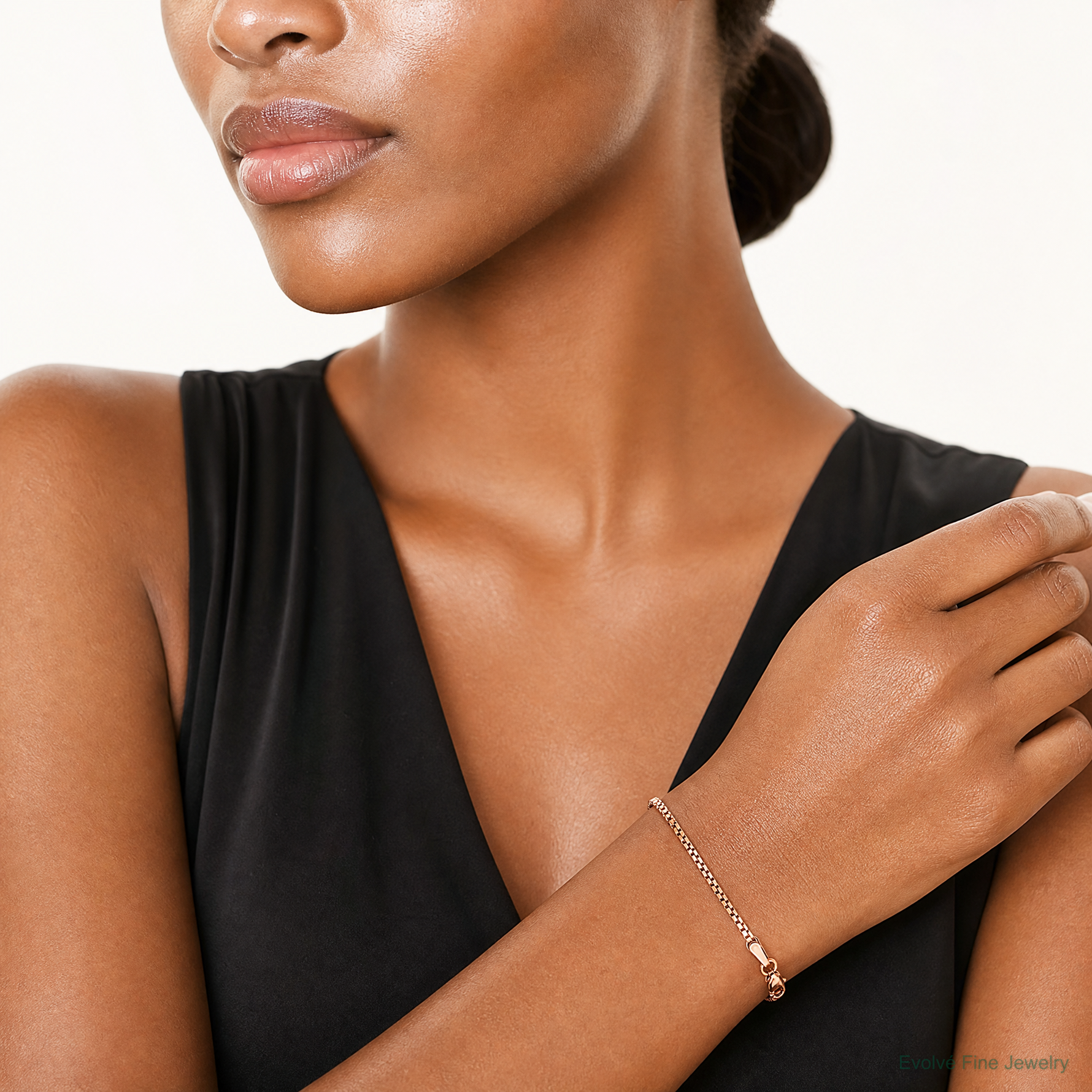 14k Rose Gold 1.3mm Box Chain - Model Shot