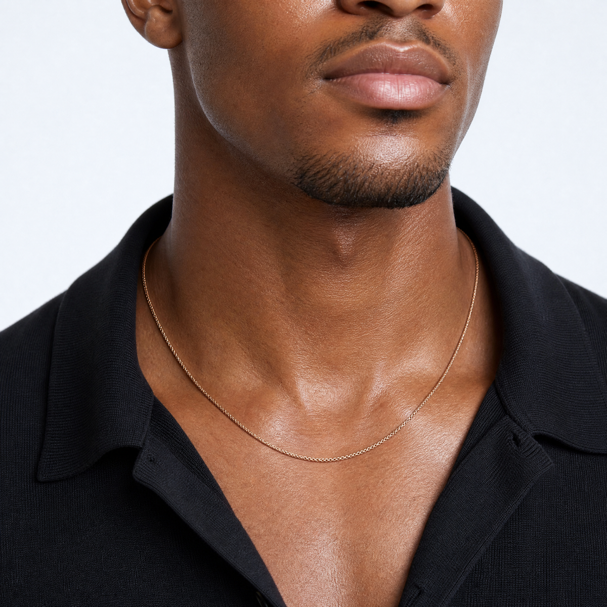 14k Rose Gold 1.05mm D/C Spiga Chain - Model Shot