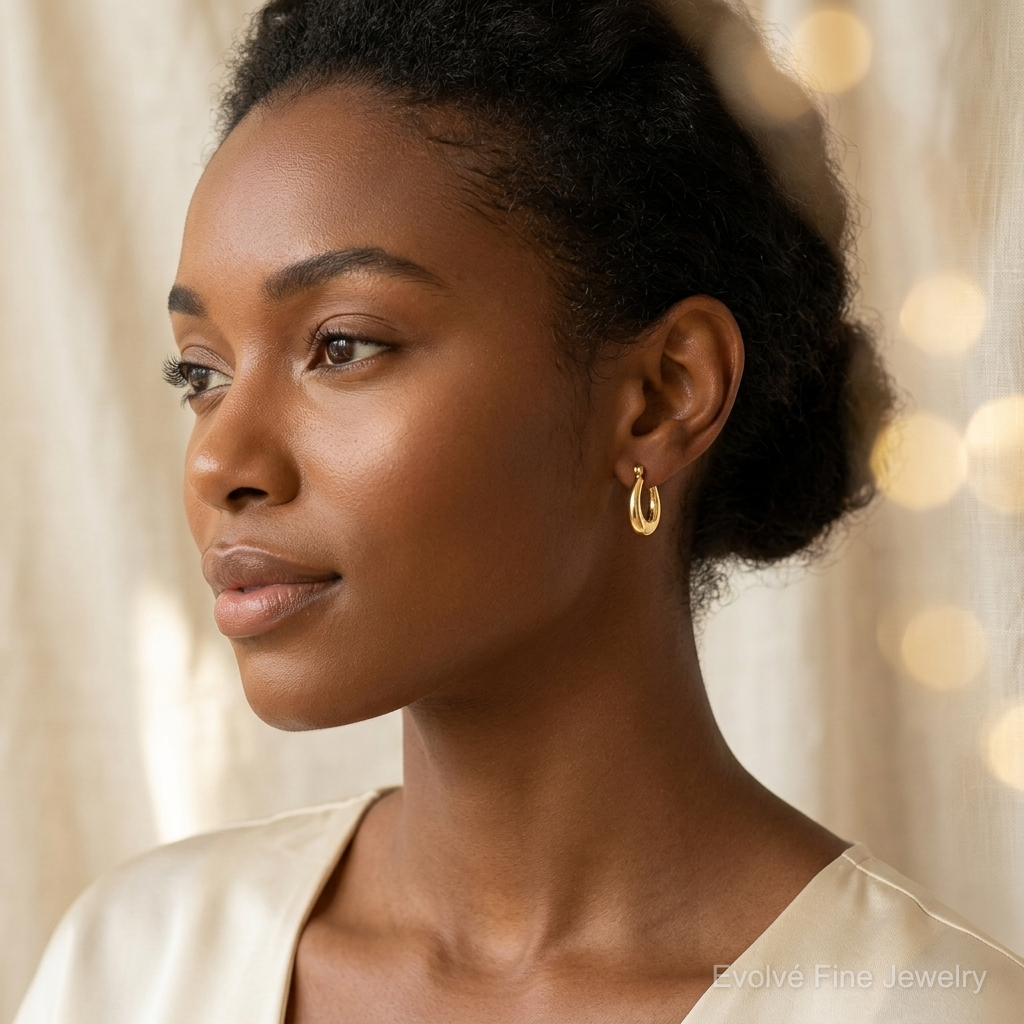 14k Polished Oval Hollow Hoop Earrings - Model Shot