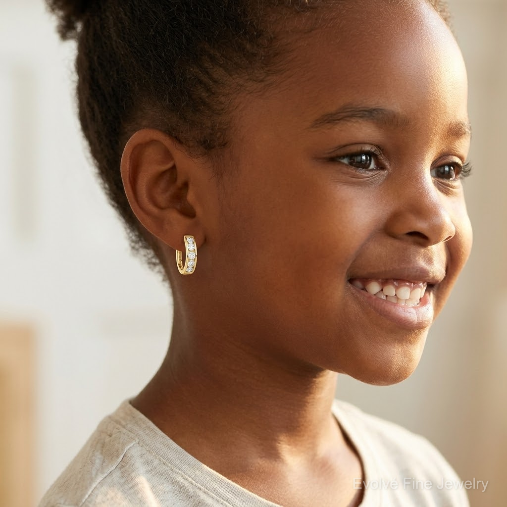 14k Madi K CZ Hinged Hoop Earrings - Model Shot