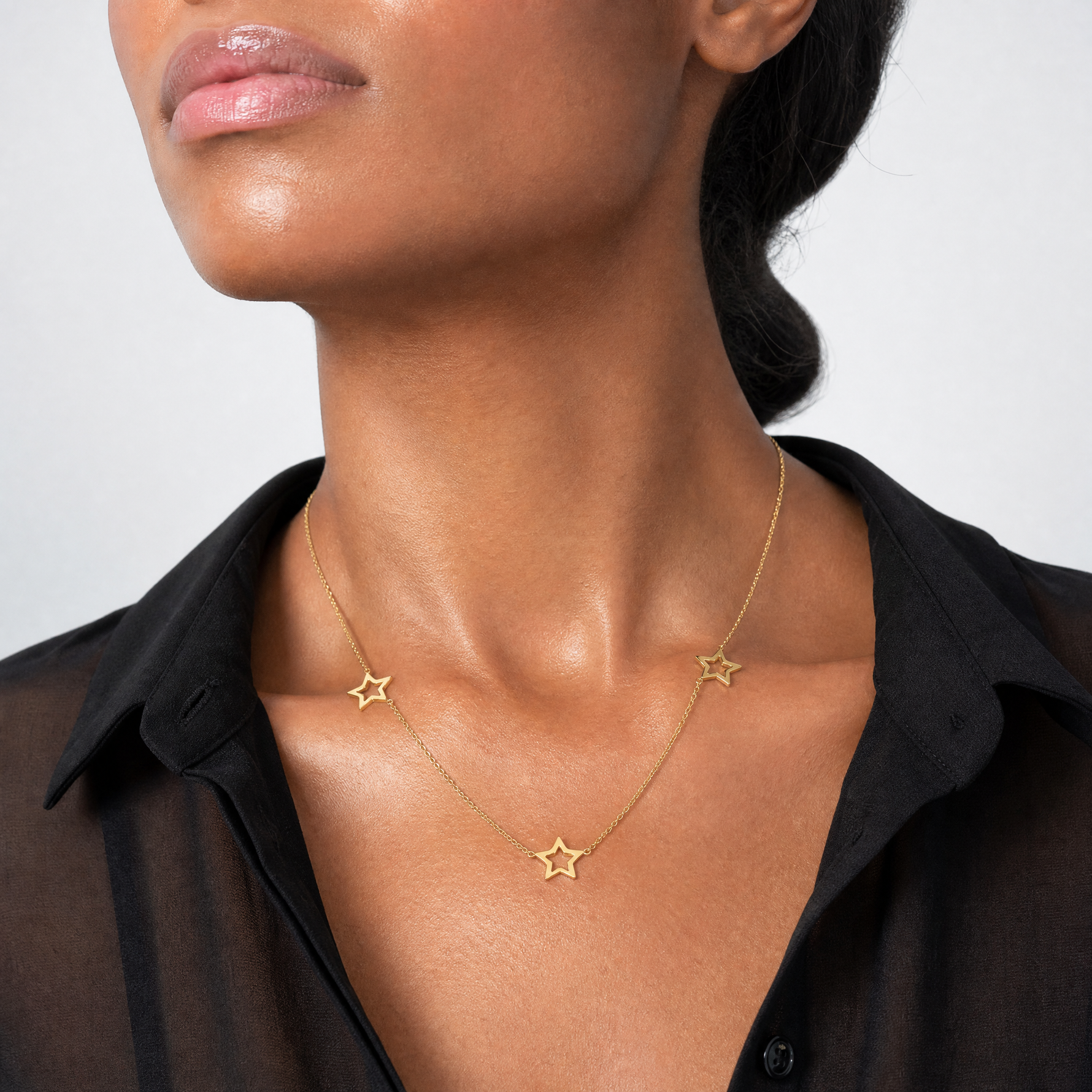 14K Yellow Gold Star w/2in Extension Necklace - Model Shot