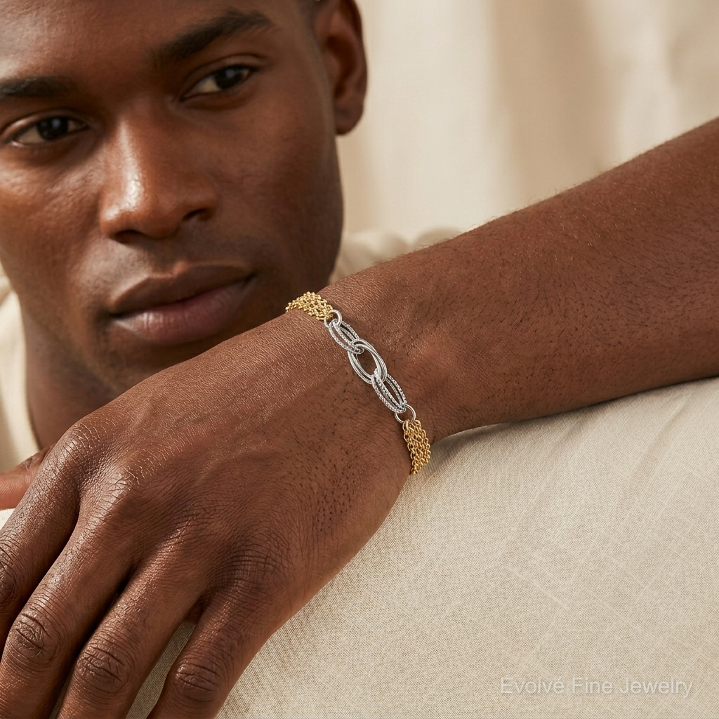 14k Two-tone D/C & Polished 7.5in Fancy Link Bracelet - Model Shot