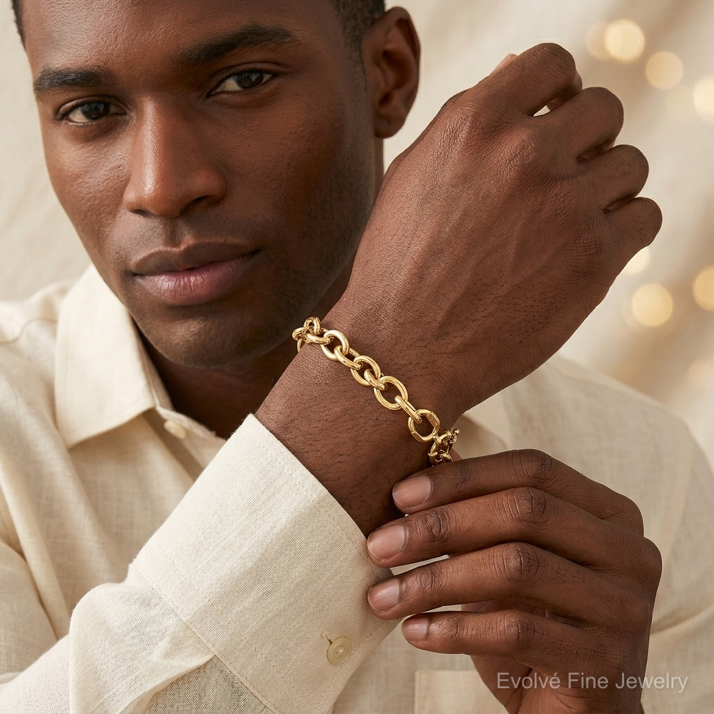 14k Polished Fancy Oval Link Bracelet - Model Shot