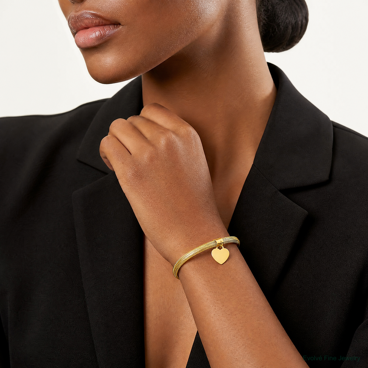14K Heart Stretch Mesh Bracelet - Model Shot