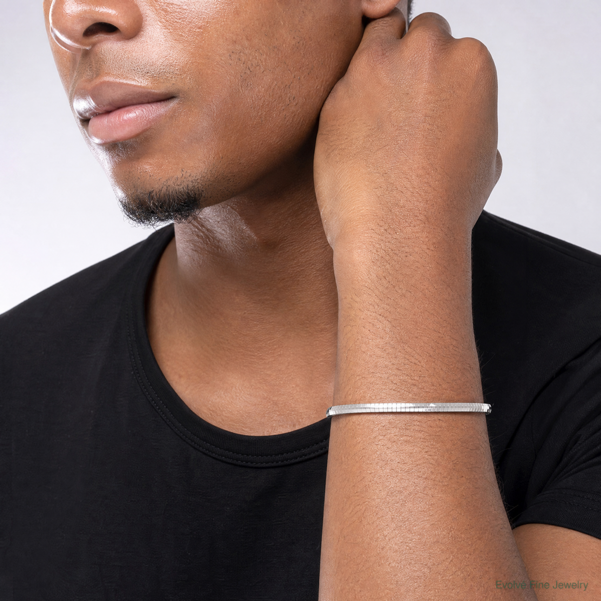 14K White Polished & Satin D/C Omega Bracelet - Model Shot