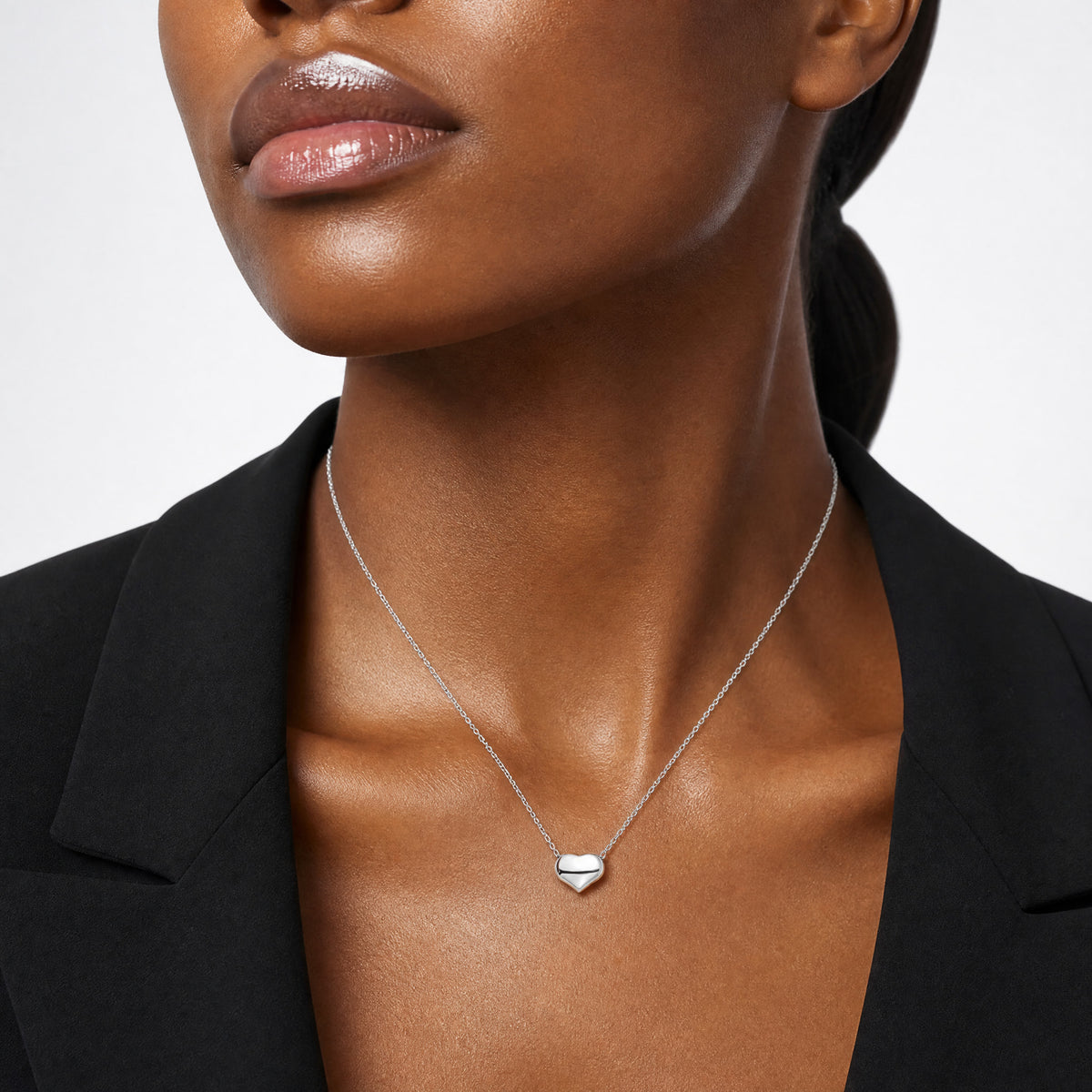 14k White Gold Polished Heart 16.5in Necklace - Model Shot