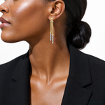 14K Two-tone Polished and Diamond-cut Beaded Dangle Post Earrings - Model Shot
