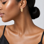 14K Two-tone Rose and Yellow Polished / Brushed Leaf Omega Back Earrings - Model Shot