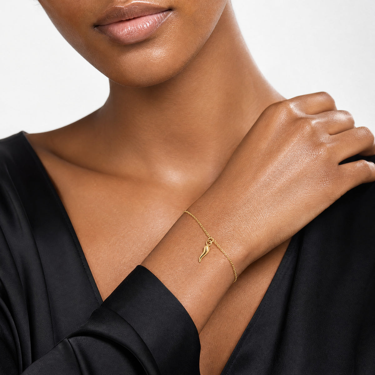 14k Polished Italian Horn Dangles w/.75in Ext Bracelet - Model Shot