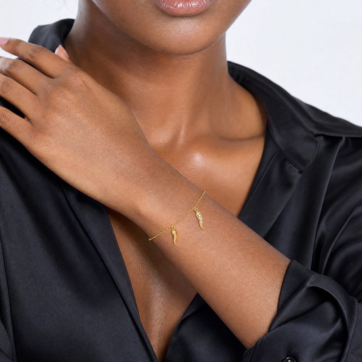 14k Polished CZ Italian Horns w/.75in Ext Bracelet - Model Shot