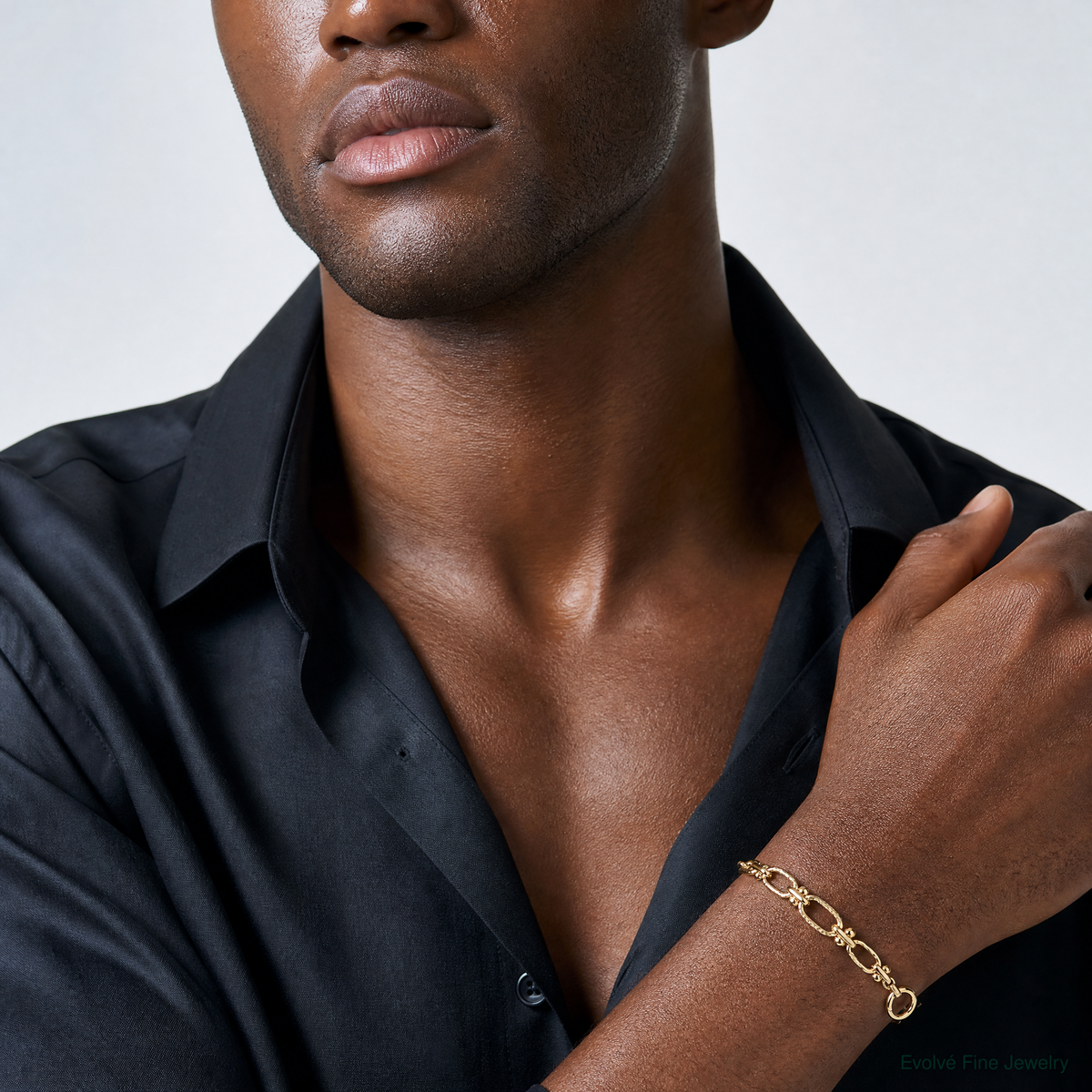 14k Polished Open Textured Fancy Link Bracelet - Model Shot