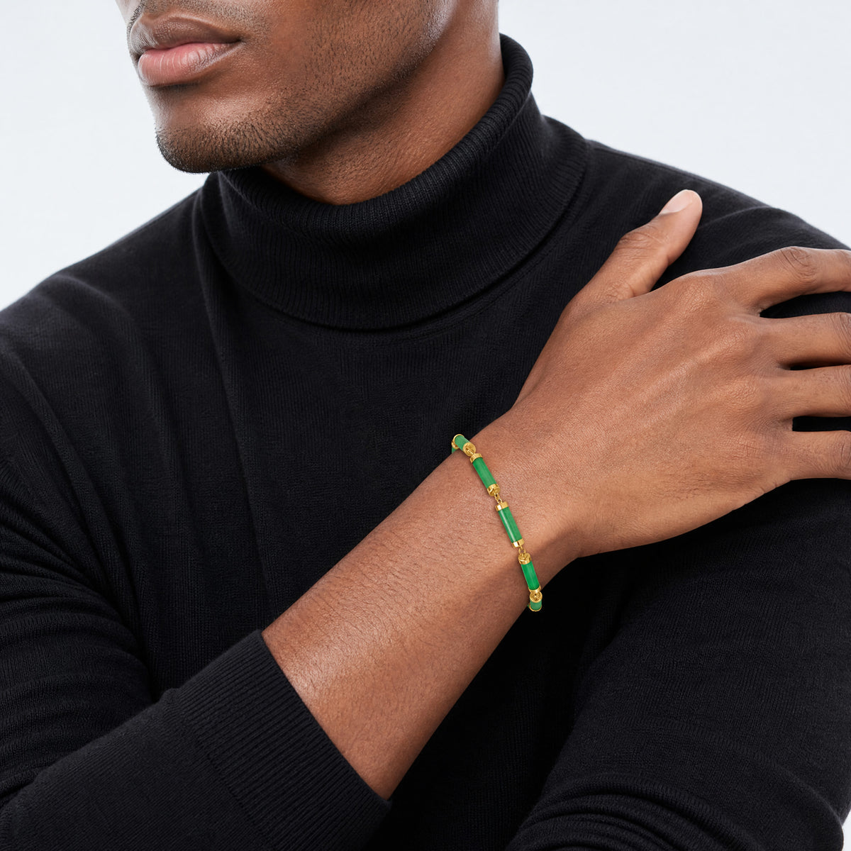 14K Polished 4.0mm Jade Bars Bracelet - Model Shot