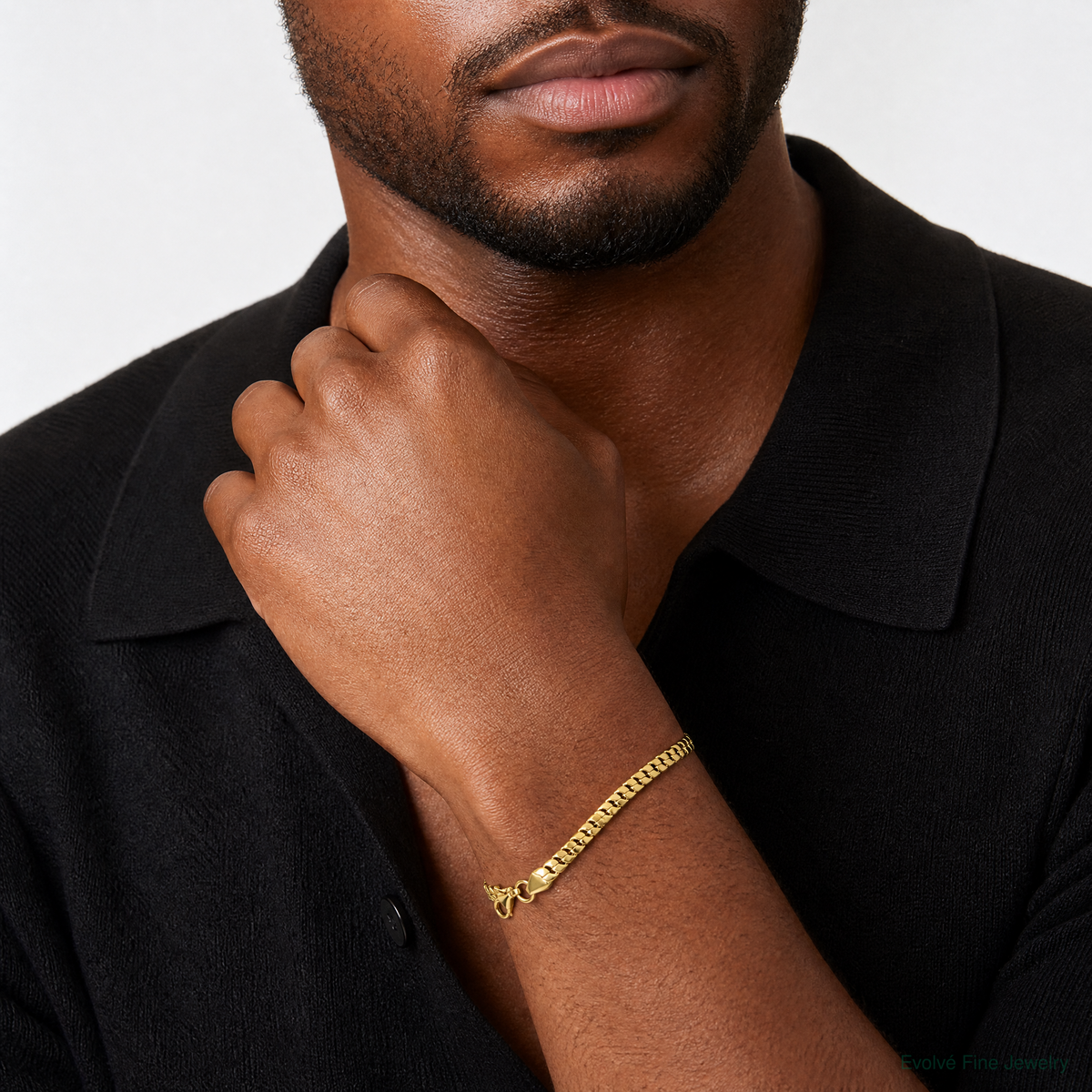 14K Polished Fancy Herringbone 7.5 in Bracelet - Model Shot