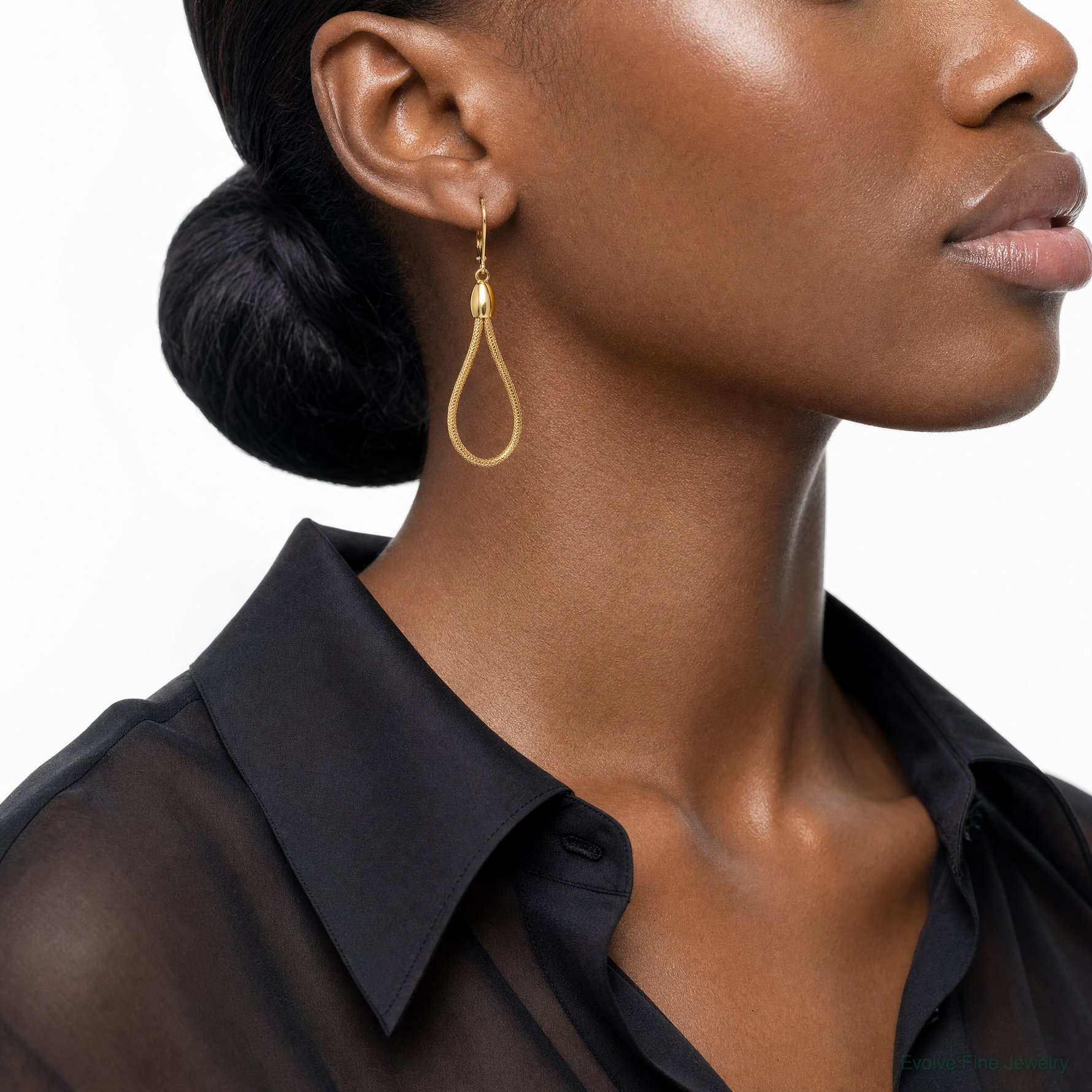 14k Polished Flexible Leverback Dangle Earrings - Model Shot