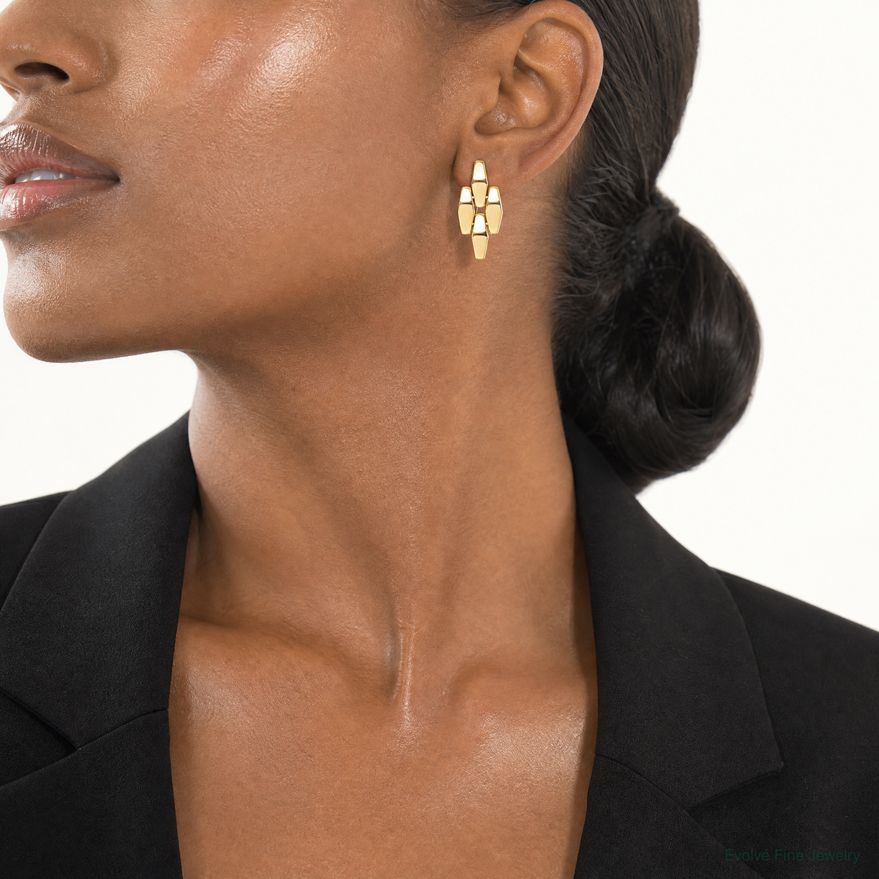 14K Polished Fancy Link Dangle Post Earrings - Model Shot