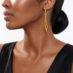 14K Polished and Textured Woven Dangle Leverback Earrings - Model Shot