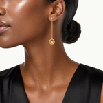 14k Polished Stars in Circle Dangle Post Earrings - Model Shot