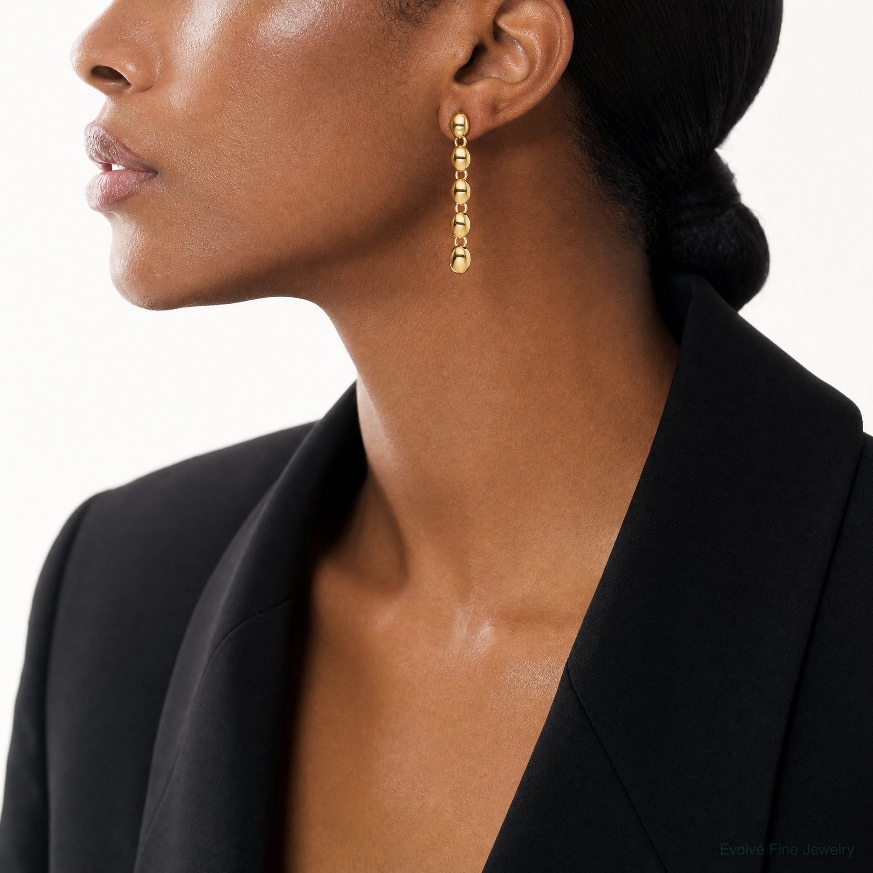 14k Polished Round Fancy Link 5.25mm Post Dangle Earrings - Model Shot