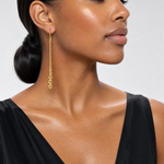 14k Polished Fancy Graduated Link Dangle Shepherd's Hook Earrings - Model Shot