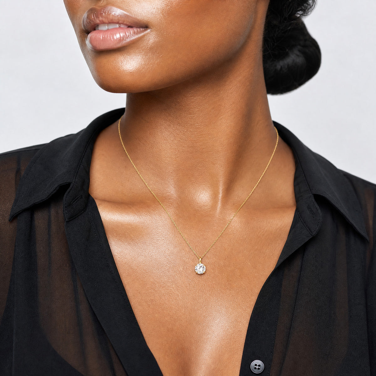 14k Polished 5mm CZ Solitaire 18in Necklace - Model Shot