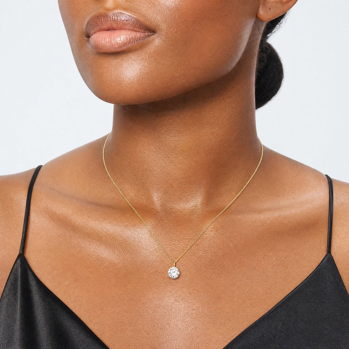14k Polished 8mm CZ Solitaire 18in Necklace - Model Shot