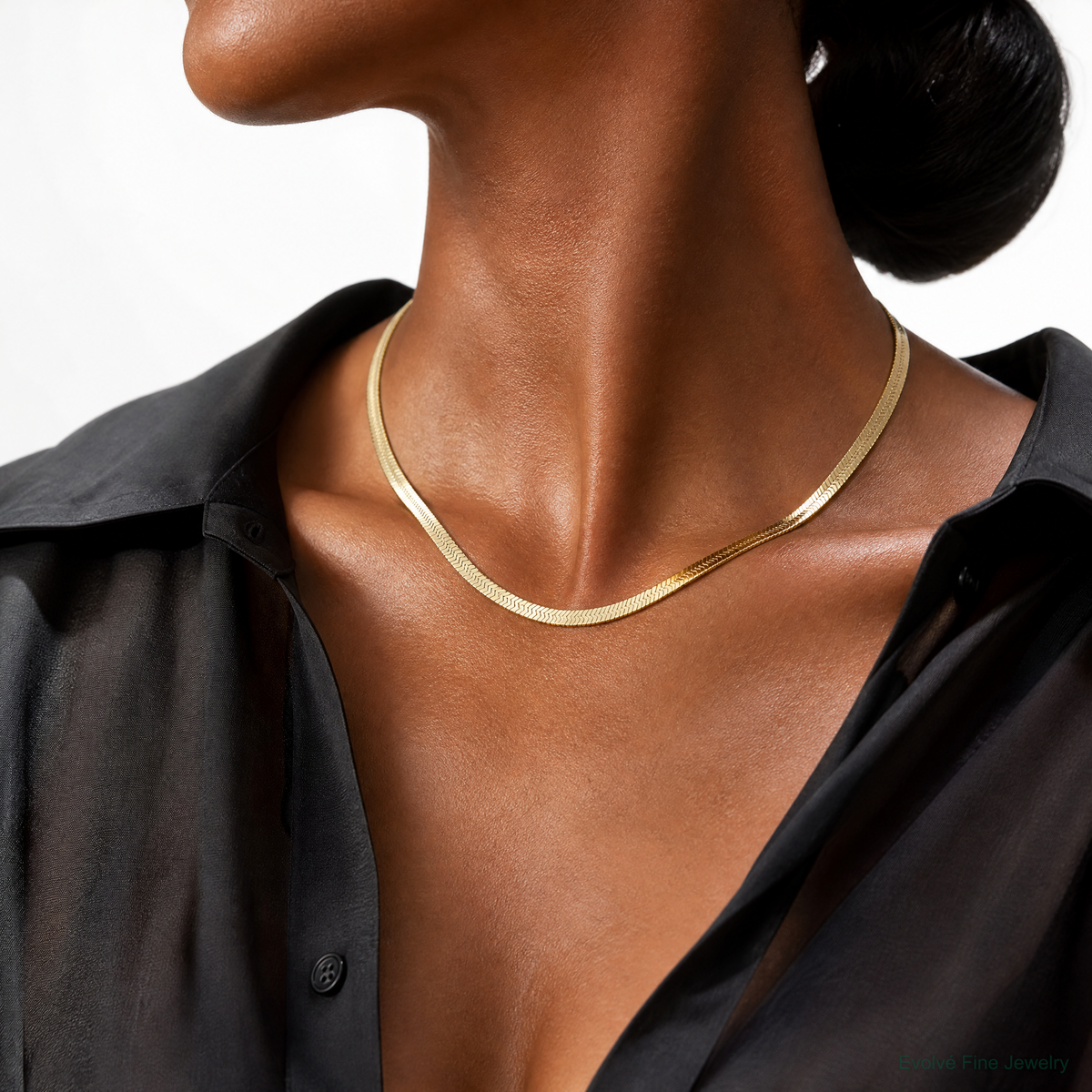 14k 3mm Silky Herringbone Chain - Model Shot