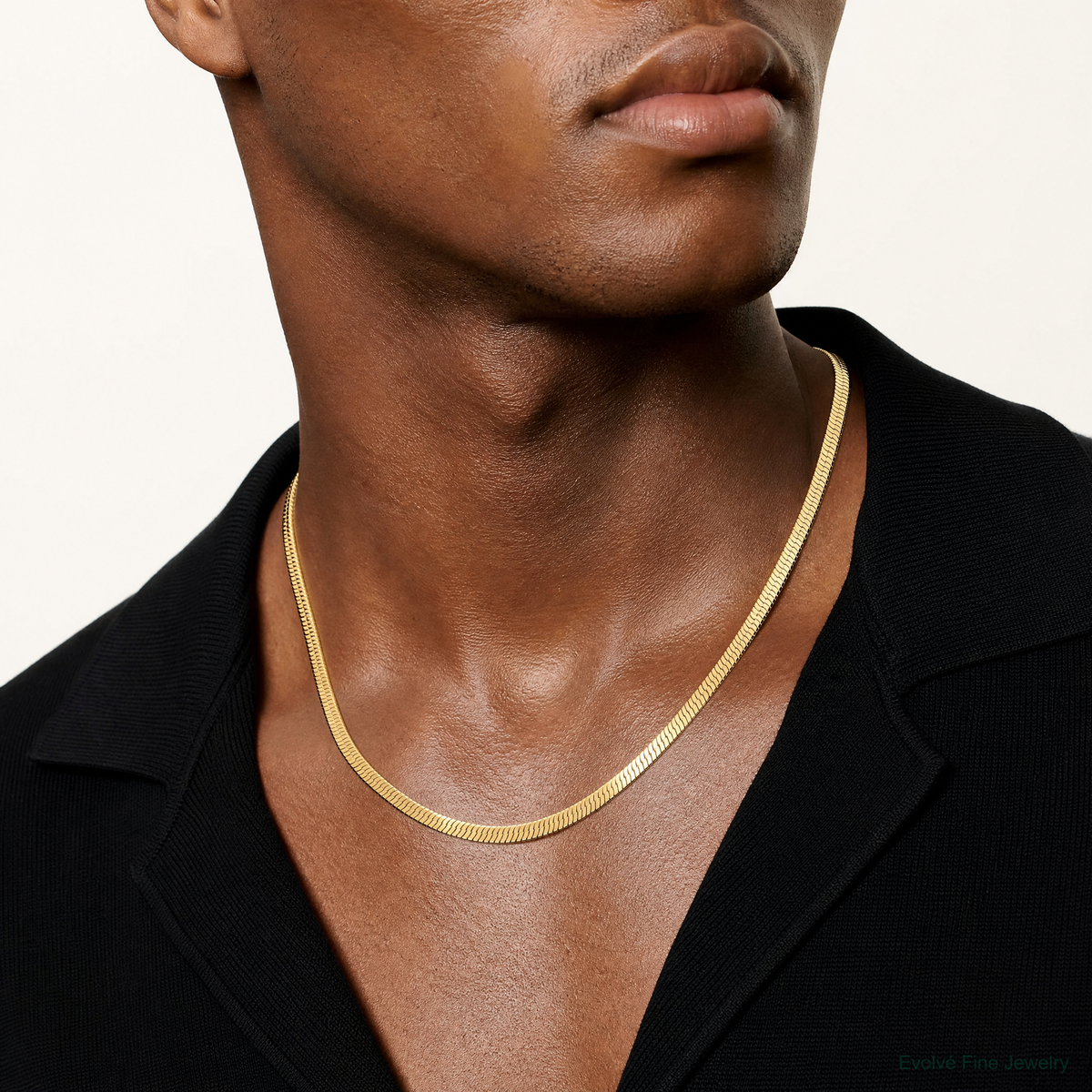 14k 4mm Silky Herringbone Chain - Model Shot