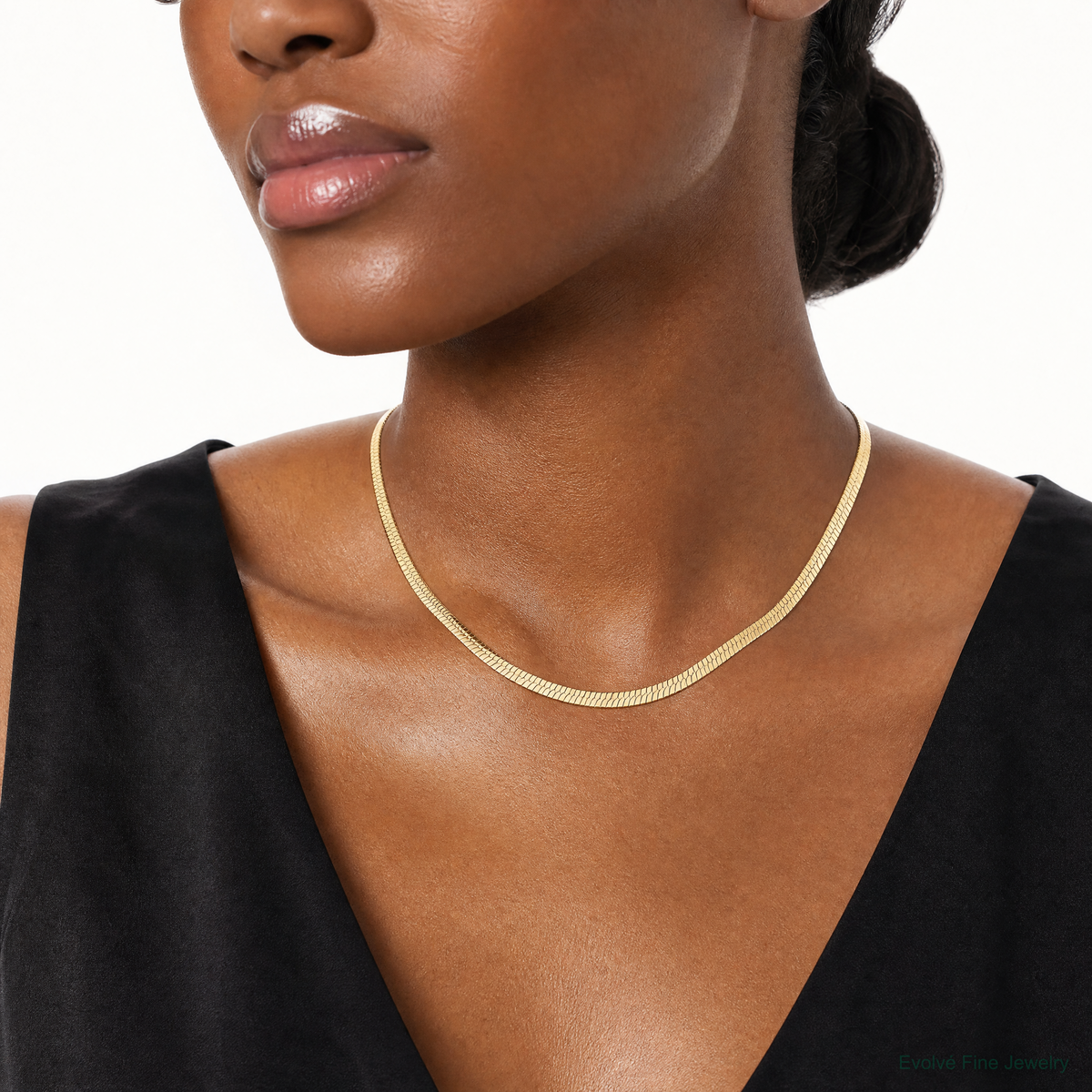 14k 5mm Silky Herringbone Chain - Model Shot