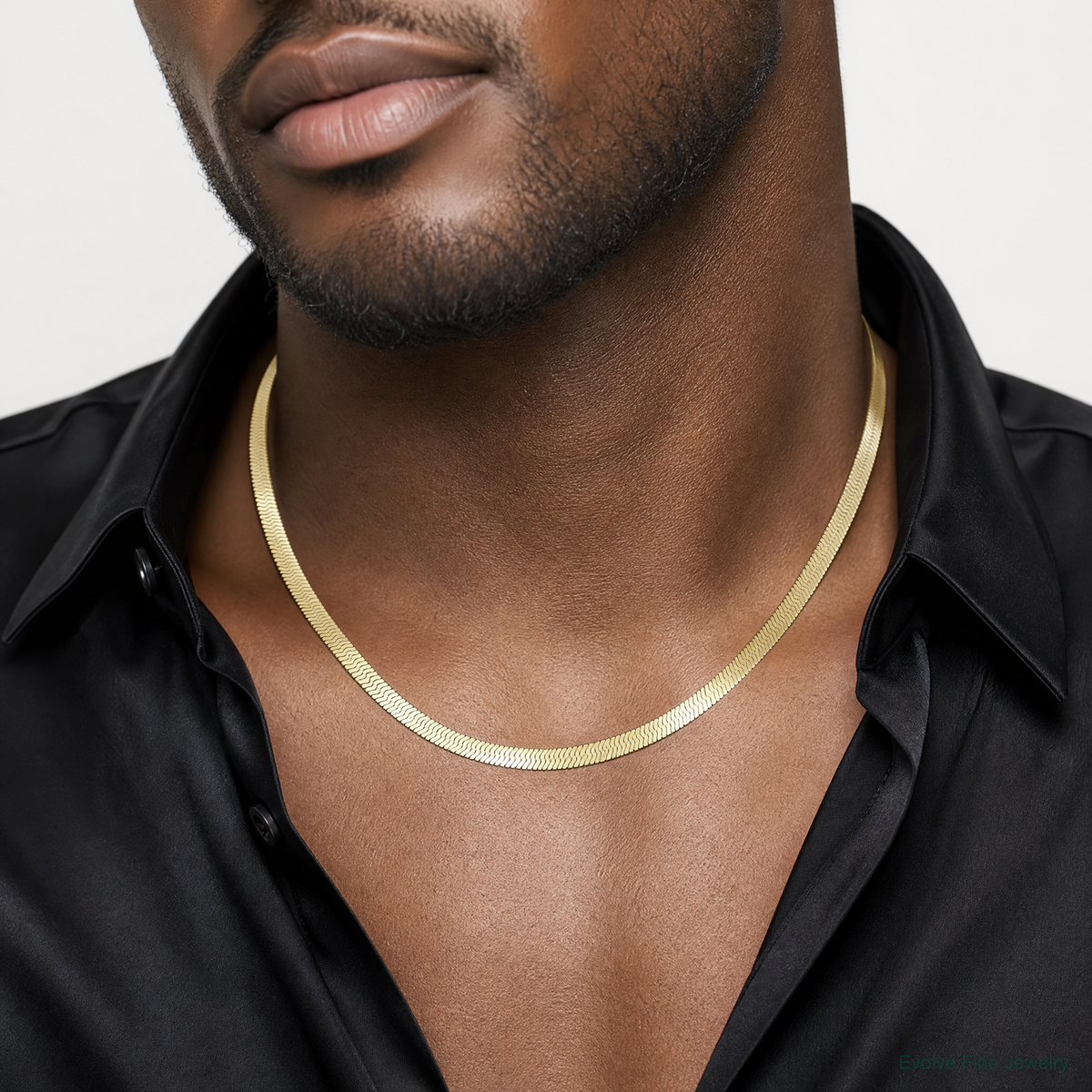 14k 10mm Silky Herringbone Chain - Model Shot