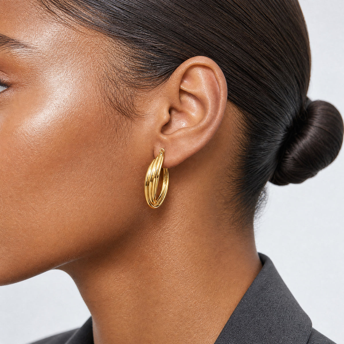 14k Polished Hoop Earring Jackets - Model Shot