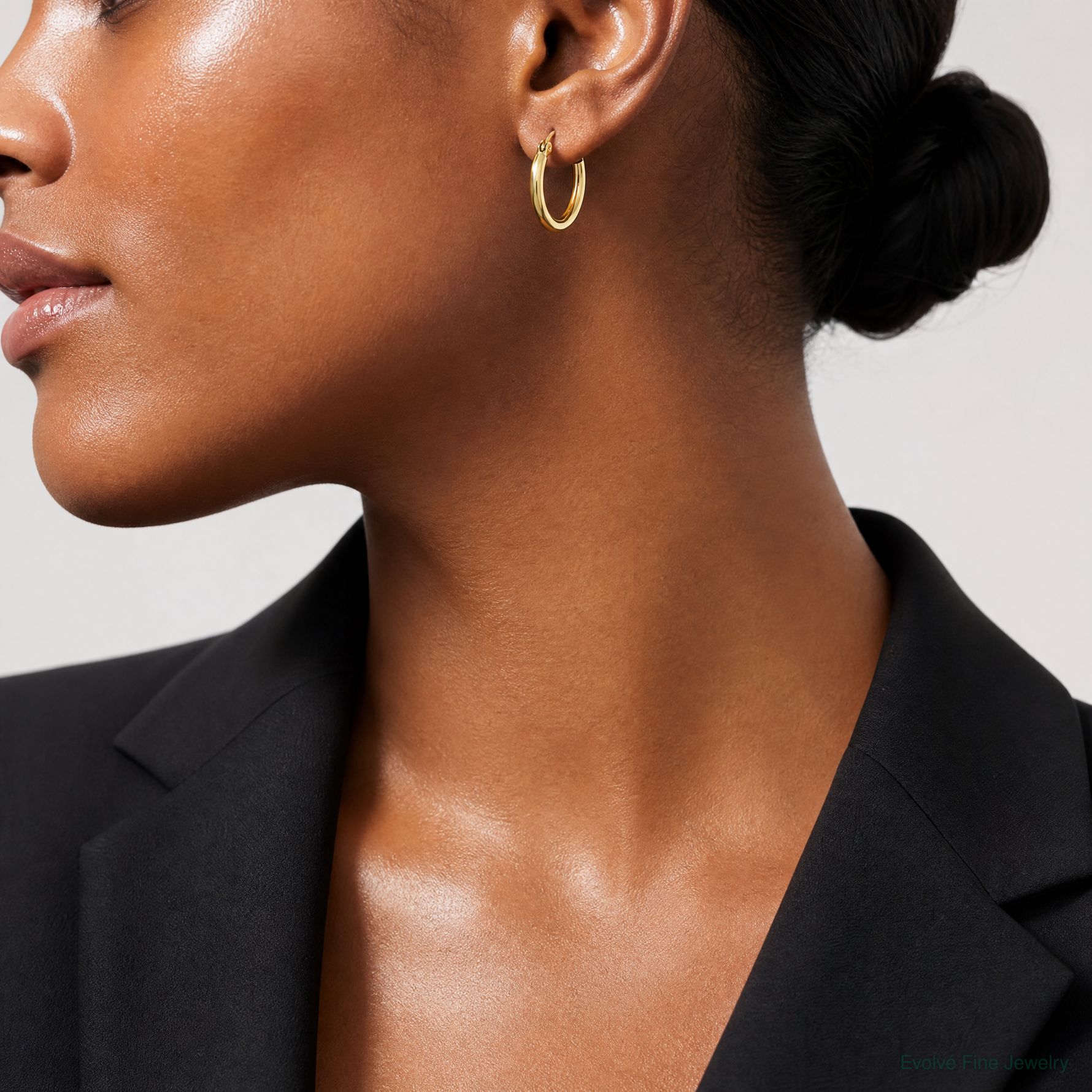 14k Polished 2x15mm Lightweight Tube Hoop Earrings - Model Shot