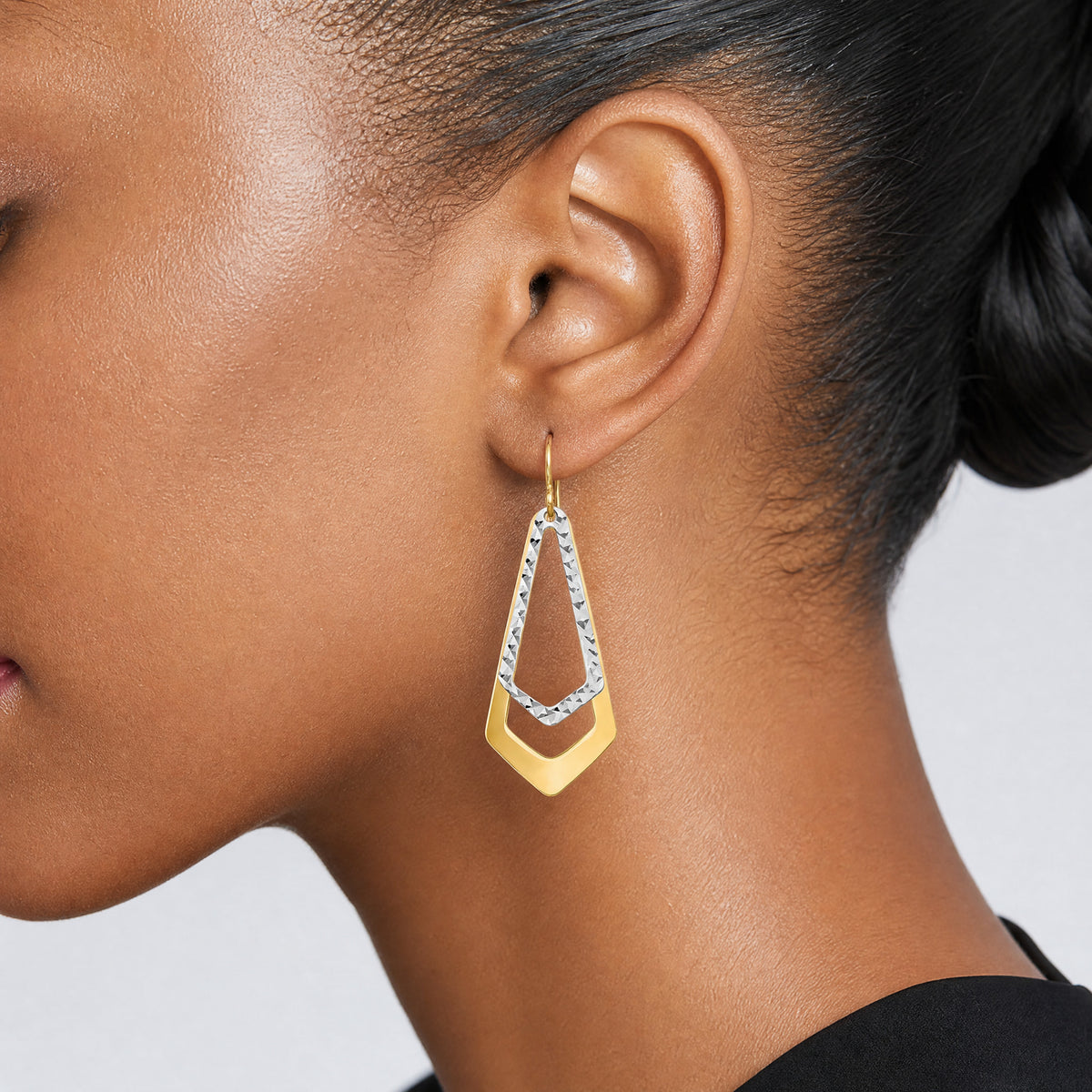 Leslie's 10K Two-tone D/C Shepherd Hook Dangle Earrings - Model Shot