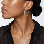 14K White Gold Diamond Cut Hoop Earrings - Model Shot