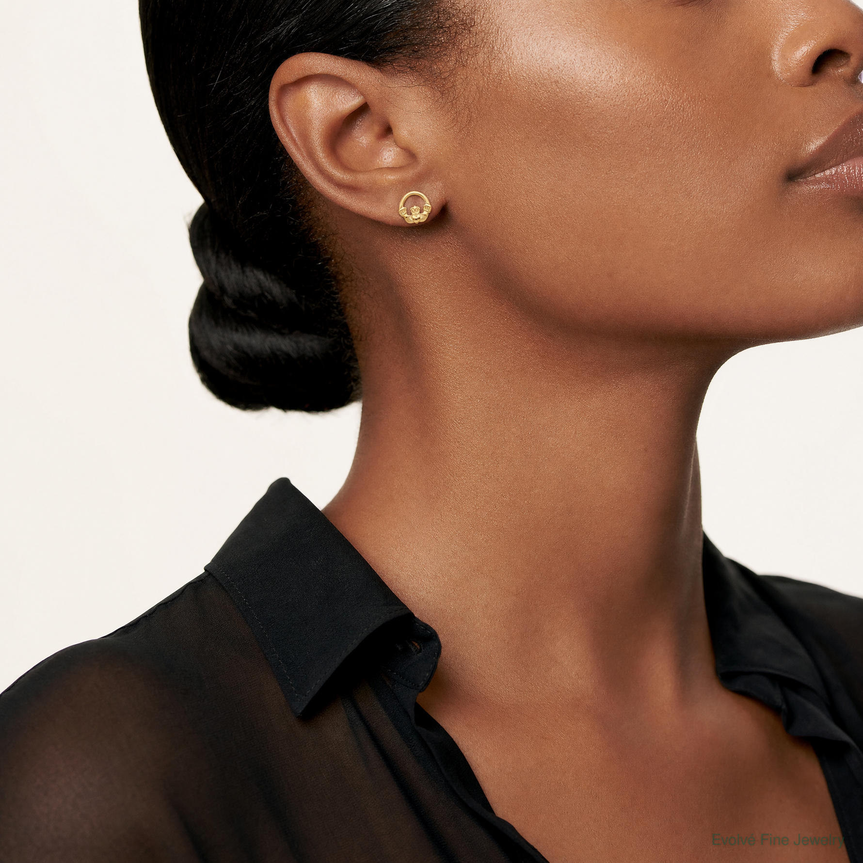 14k Claddagh Post Earrings - Model Shot