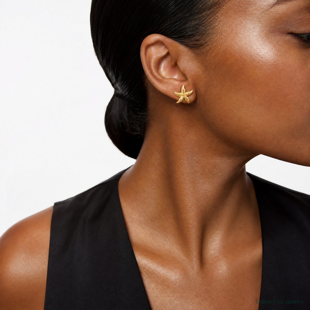 14k Starfish Post Earrings - Model Shot