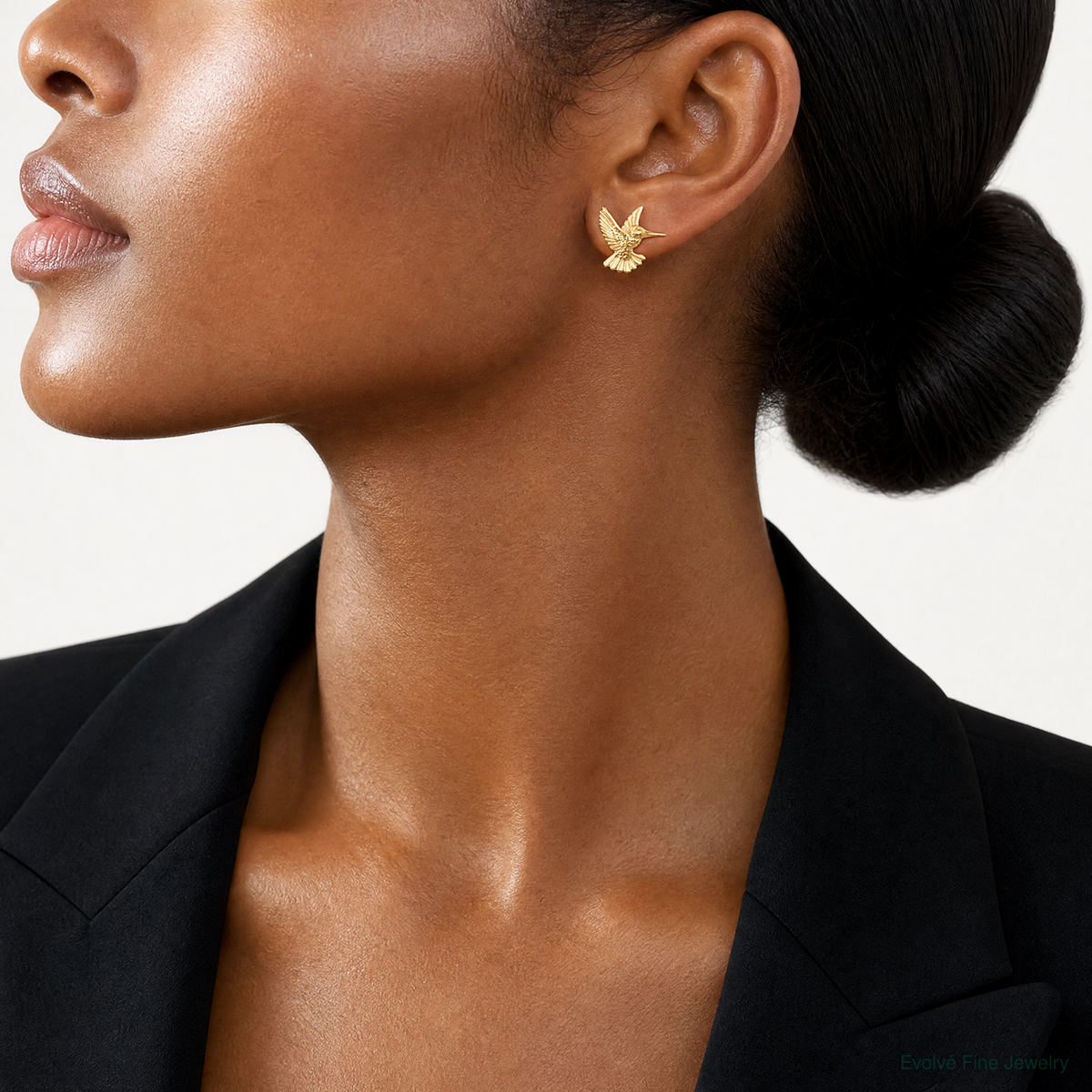 14k Hummingbird Post Earrings - Model Shot