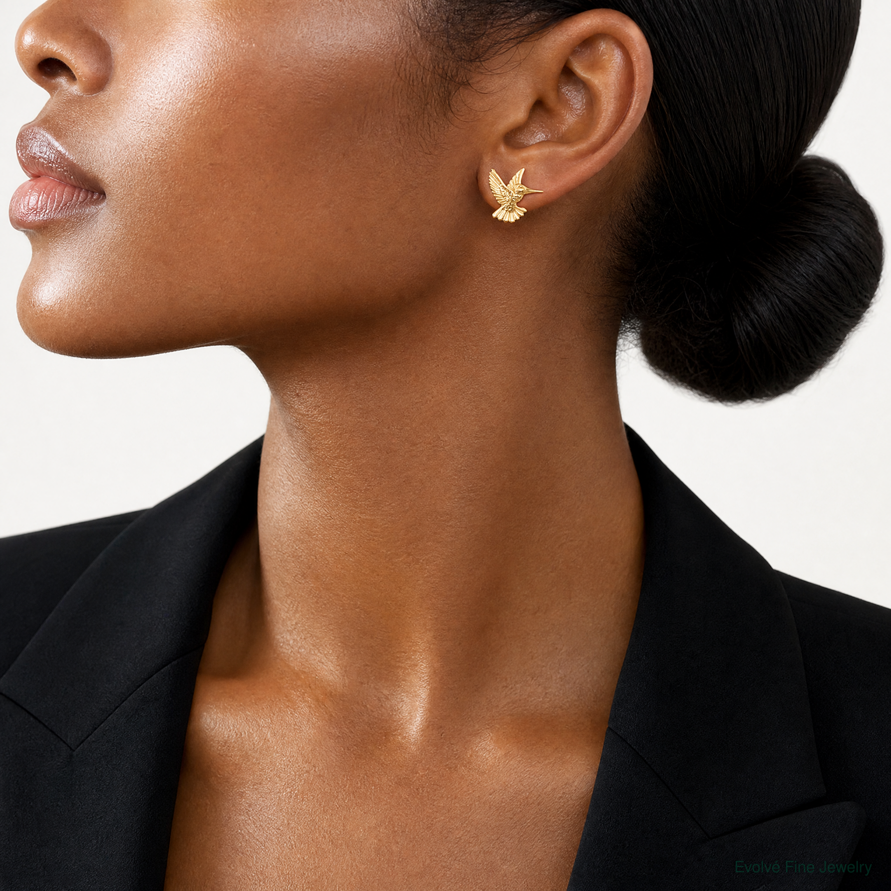 14k Hummingbird Post Earrings - Model Shot