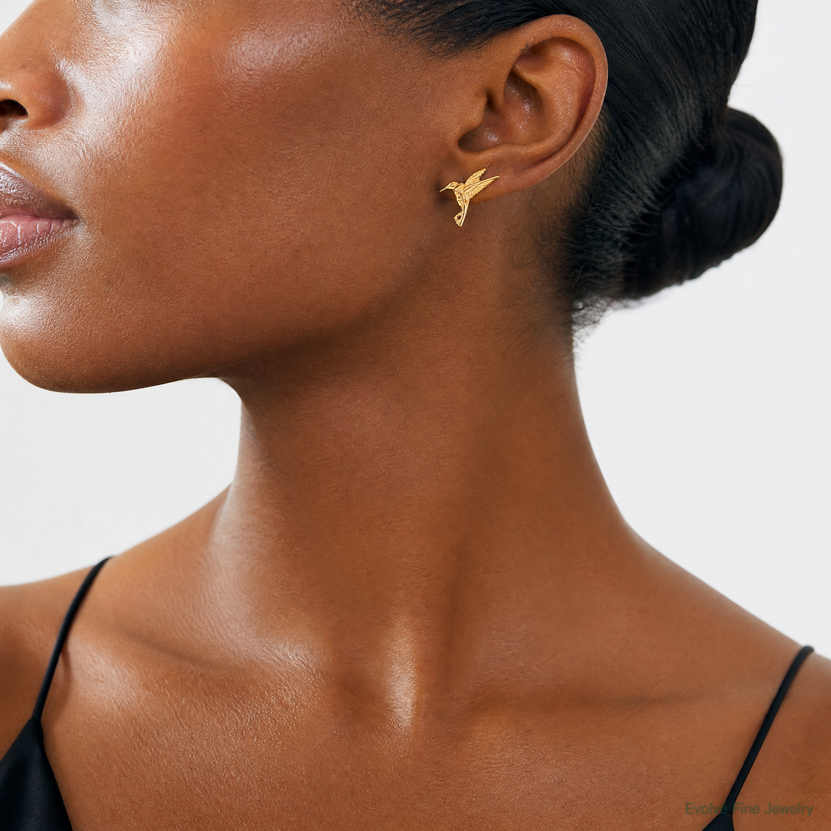 14k Hummingbird Post Earrings - Model Shot