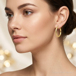 14K Knife Edge Diamond-cut 2.5x20mm Hollow Hoop Earrings - Model Shot